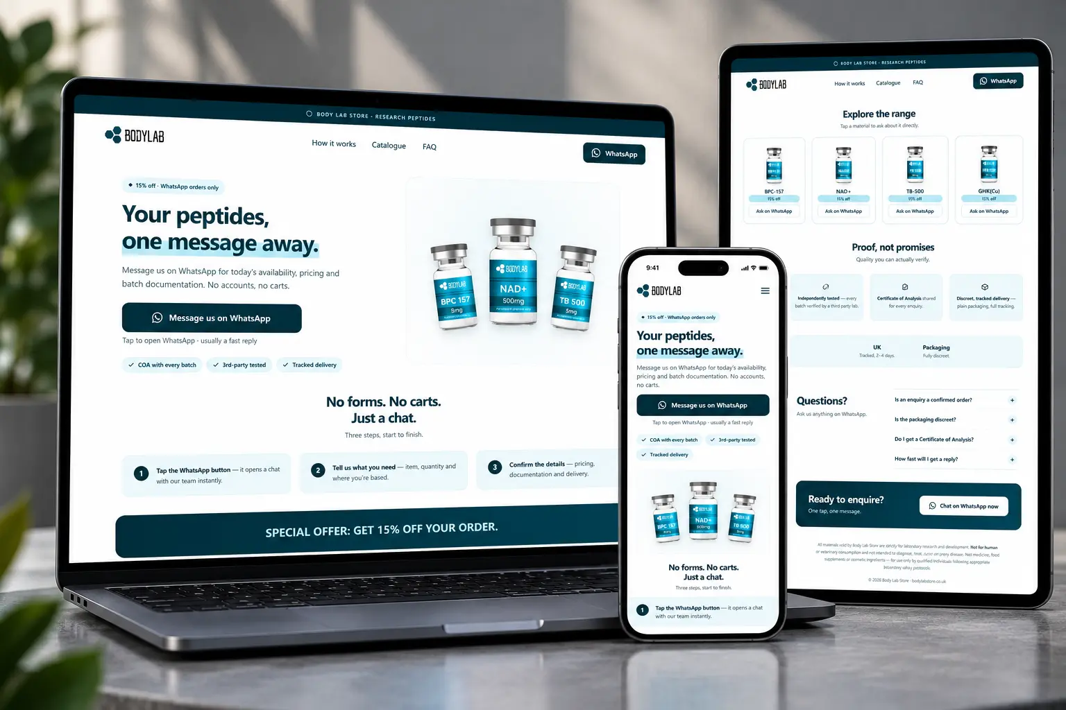 Homepage of the Body Lab Store website