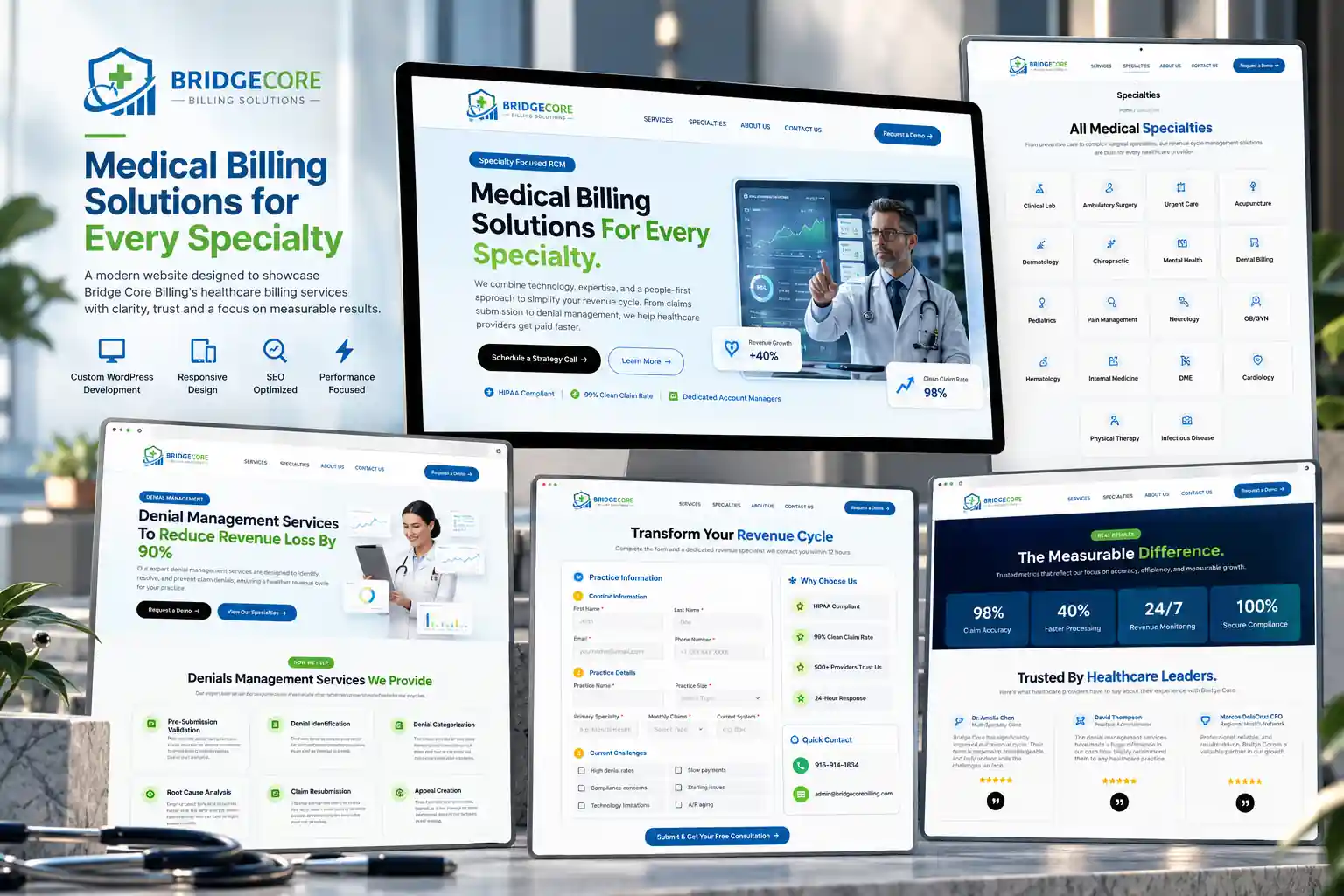 Homepage of the Bridgecore Billing website