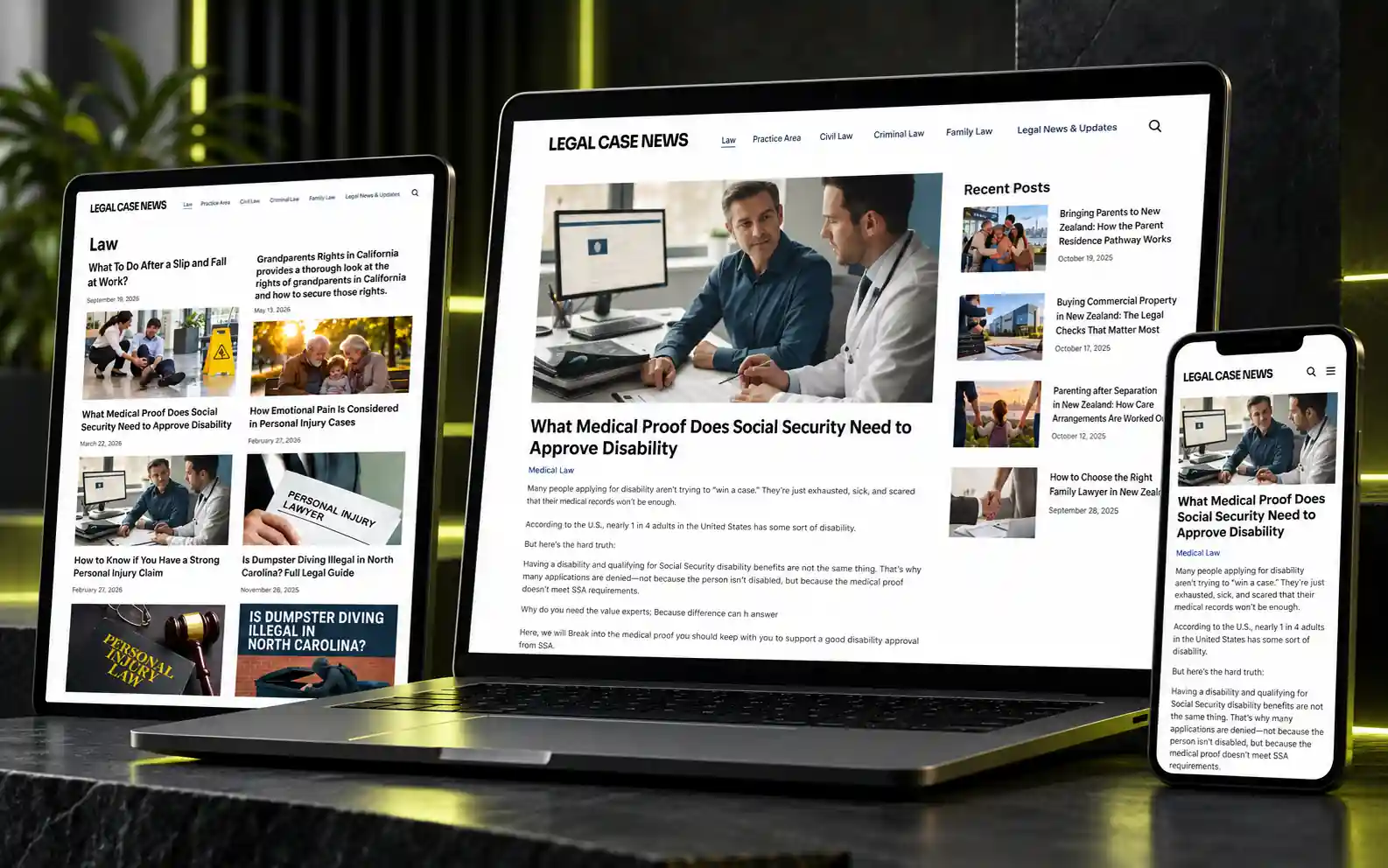 Homepage of the Legal Case Newz website