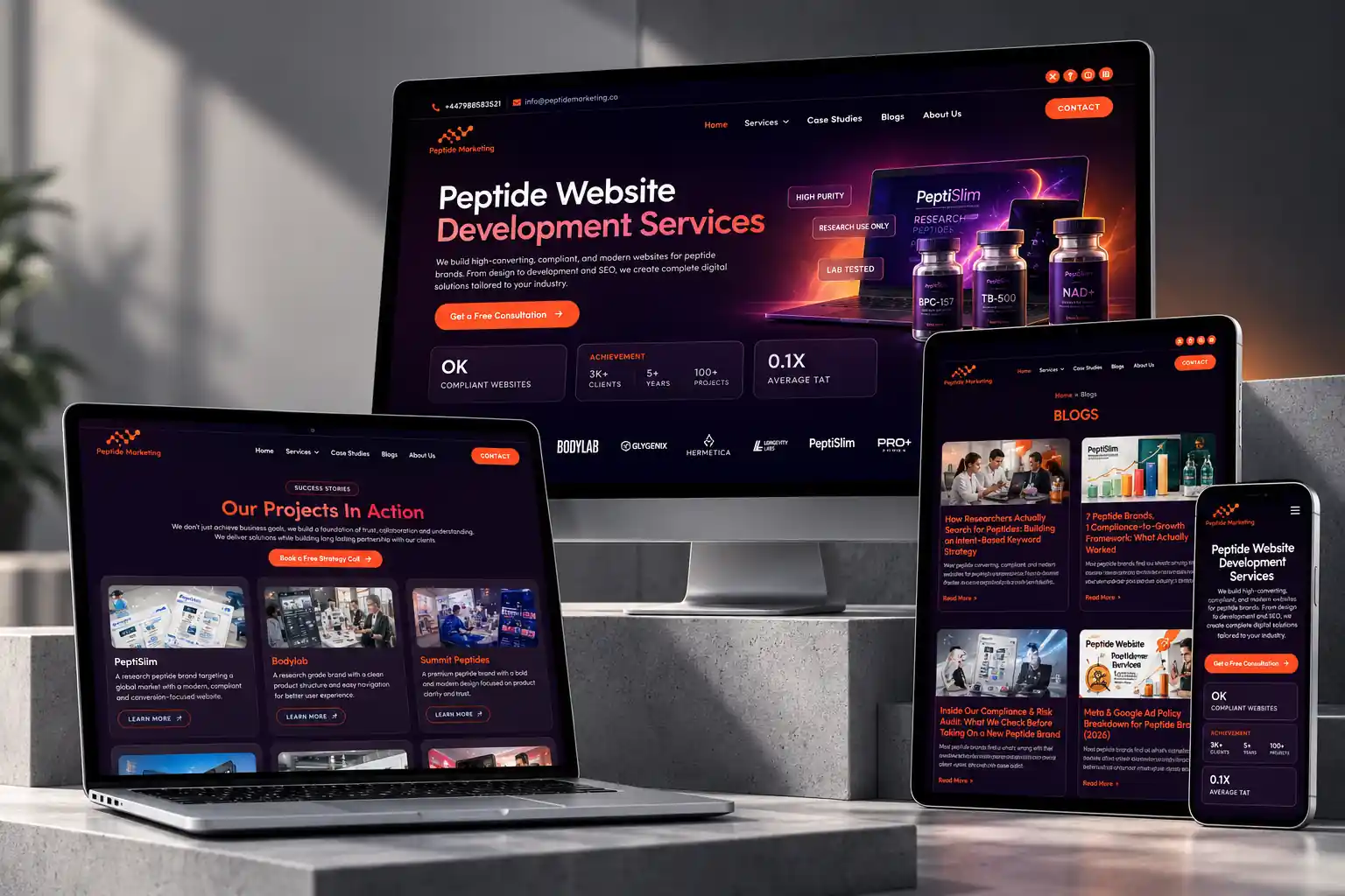 Homepage of the Peptide Marketing website