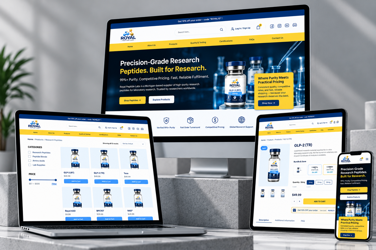 Homepage of the Royal Peptide Labs website