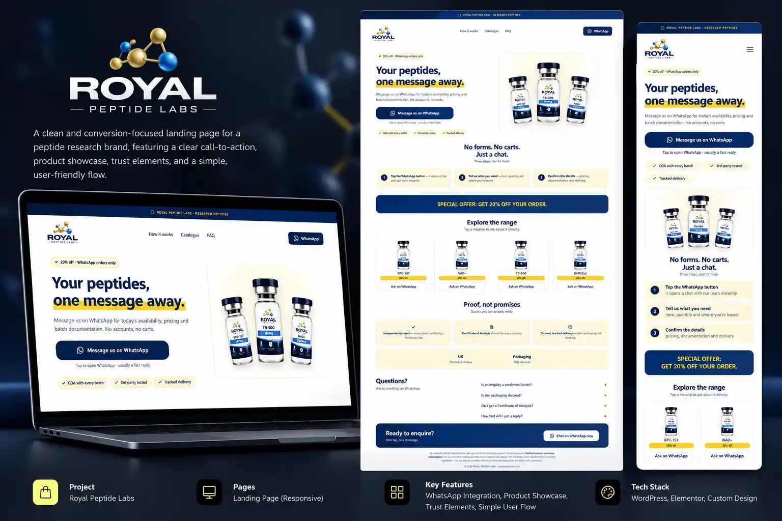 Homepage of the Royal Peptide Labs Store website