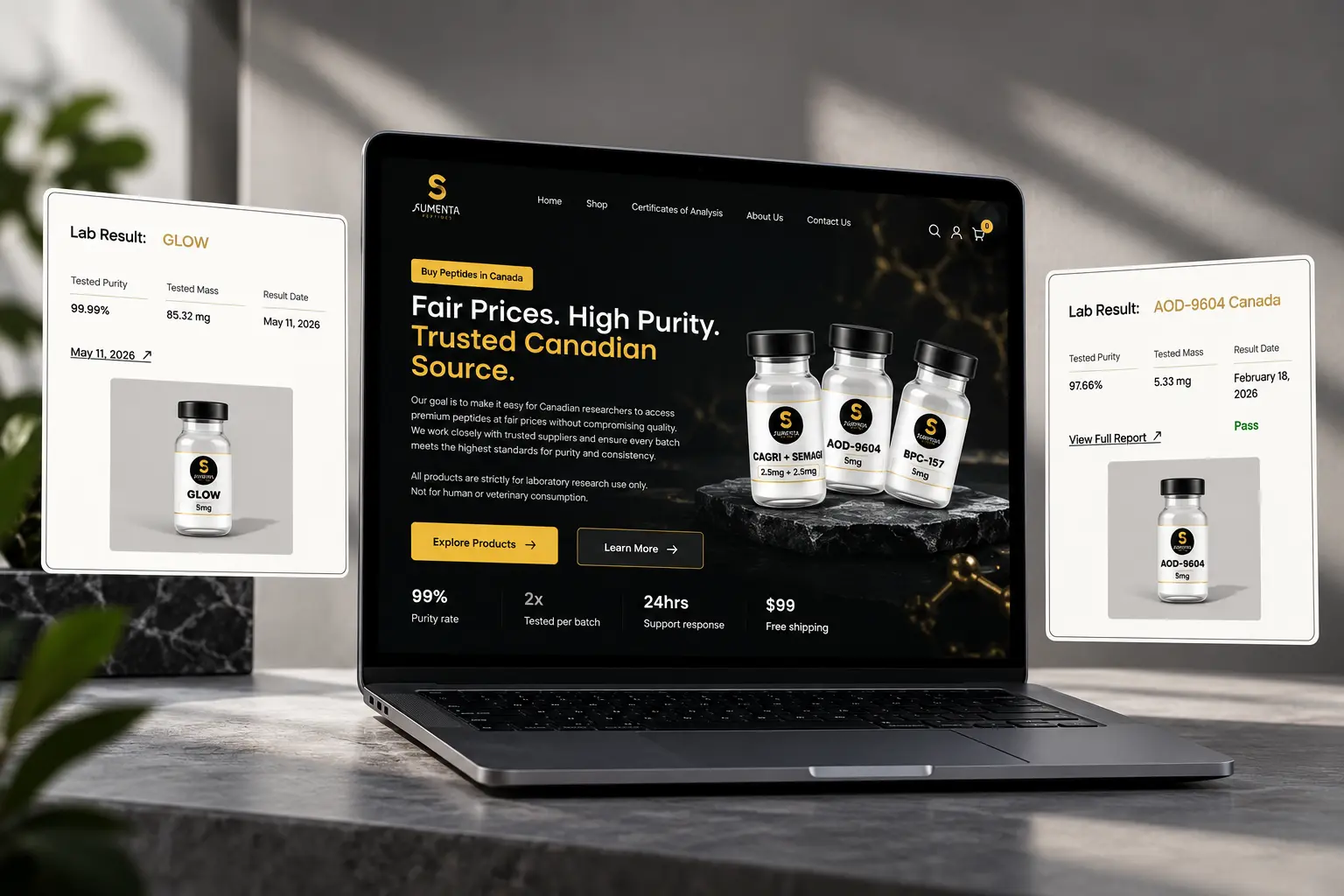 Homepage of the Summit Peptides website
